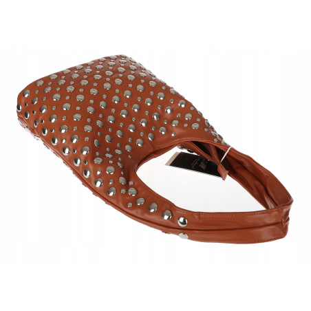 Torebka damska worek pojemna na ramię z ćwiekami duża torba HJ1357 Brązowa