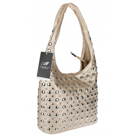 Torebka damska worek pojemna na ramię z ćwiekami duża torba HJ1357 Złota