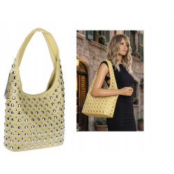 Torebka damska worek pojemna na ramię z ćwiekami duża torba HJ1357 Żółta