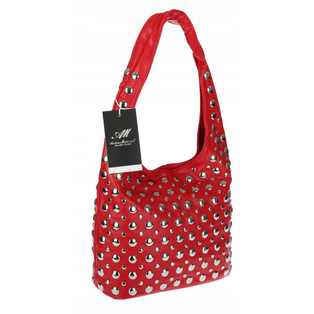 Torebka damska worek pojemna na ramię z ćwiekami duża torba HJ1357 Czerwona