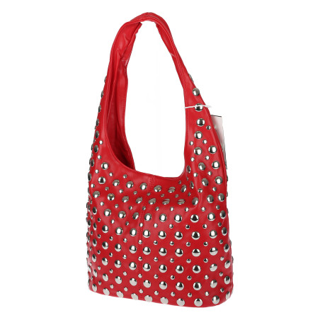 Torebka damska worek pojemna na ramię z ćwiekami duża torba HJ1357 Czerwona
