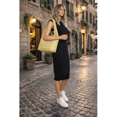 Torebka damska worek pojemna na ramię z ćwiekami duża torba HJ1357 Żółta