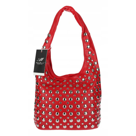 Torebka damska worek pojemna na ramię z ćwiekami duża torba HJ1357 Czerwona