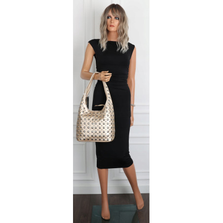 Torebka damska worek pojemna na ramię z ćwiekami duża torba HJ1357 Złota