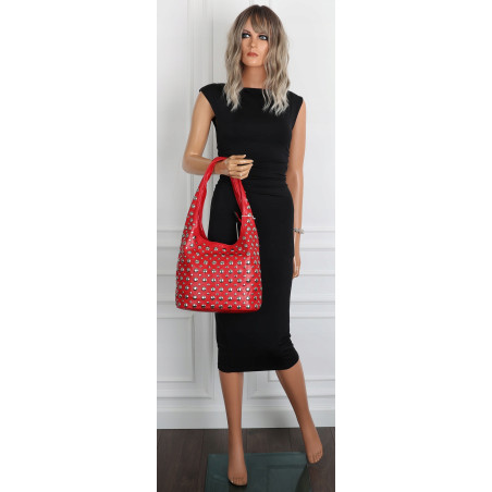 Torebka damska worek pojemna na ramię z ćwiekami duża torba HJ1357 Czerwona