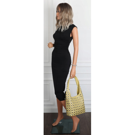 Torebka damska worek pojemna na ramię z ćwiekami duża torba HJ1357 Żółta