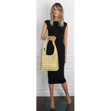 Torebka damska worek pojemna na ramię z ćwiekami duża torba HJ1357 Żółta