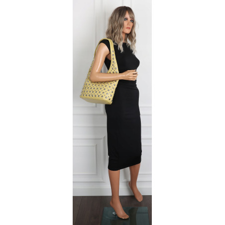 Torebka damska worek pojemna na ramię z ćwiekami duża torba HJ1357 Żółta