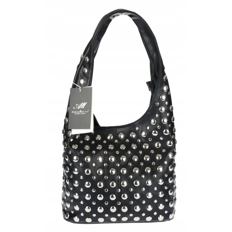 Torebka damska worek pojemna na ramię z ćwiekami duża torba HJ1357 Czarna