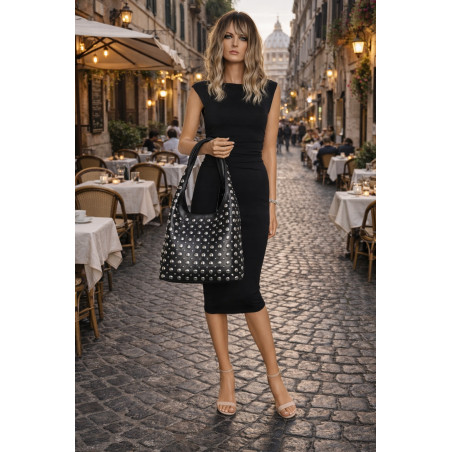 Torebka damska worek pojemna na ramię z ćwiekami duża torba HJ1357 Czarna