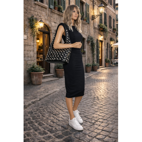 Torebka damska worek pojemna na ramię z ćwiekami duża torba HJ1357 Czarna