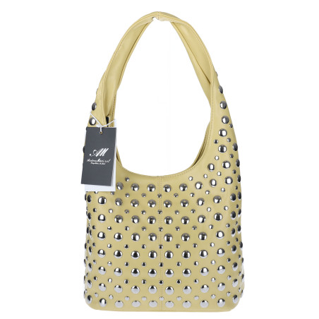 Torebka damska worek pojemna na ramię z ćwiekami duża torba HJ1357 Żółta