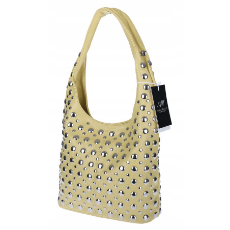 Torebka damska worek pojemna na ramię z ćwiekami duża torba HJ1357 Żółta