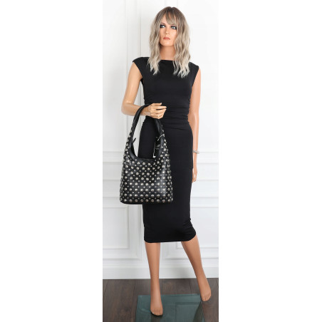 Torebka damska worek pojemna na ramię z ćwiekami duża torba HJ1357 Czarna