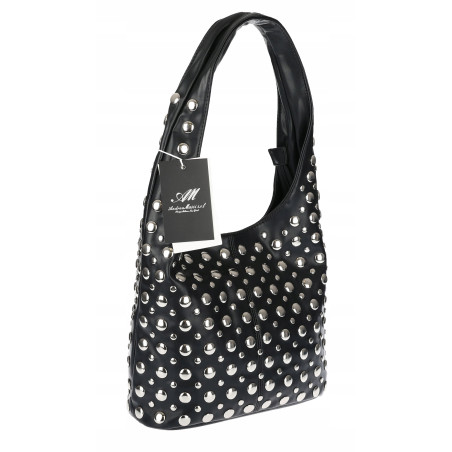 Torebka damska worek pojemna na ramię z ćwiekami duża torba HJ1357 Czarna