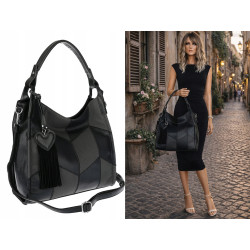 Torebka damska worek shopper pojemna torba na ramię frędzle MC675 Czarna