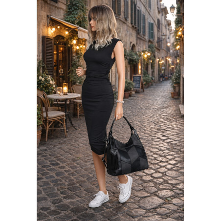 Torebka damska worek shopper pojemna torba na ramię frędzle MC675 Czarna