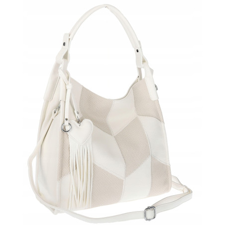 Torebka damska worek shopper pojemna torba na ramię frędzle MC675 Biała