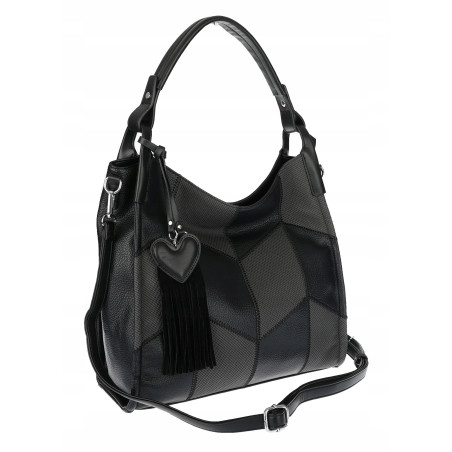 Torebka damska worek shopper pojemna torba na ramię frędzle MC675 Czarna