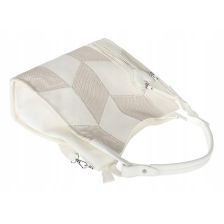 Torebka damska worek shopper pojemna torba na ramię frędzle MC675 Biała