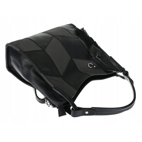 Torebka damska worek shopper pojemna torba na ramię frędzle MC675 Czarna