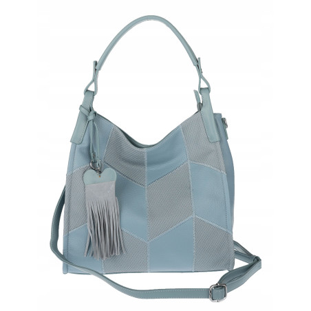 Torebka damska worek shopper pojemna torba na ramię frędzle MC675 Niebieska
