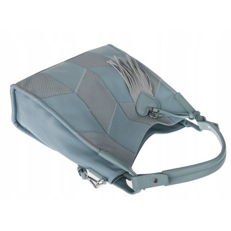 Torebka damska worek shopper pojemna torba na ramię frędzle MC675 Niebieska