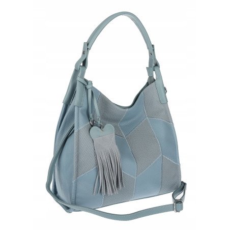 Torebka damska worek shopper pojemna torba na ramię frędzle MC675 Niebieska