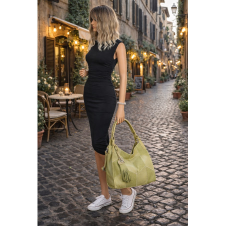 Torebka damska worek shopper pojemna torba na ramię frędzle MC675 Zielona