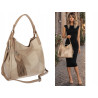 Torebka damska worek shopper pojemna torba na ramię frędzle MC675 Beżowa