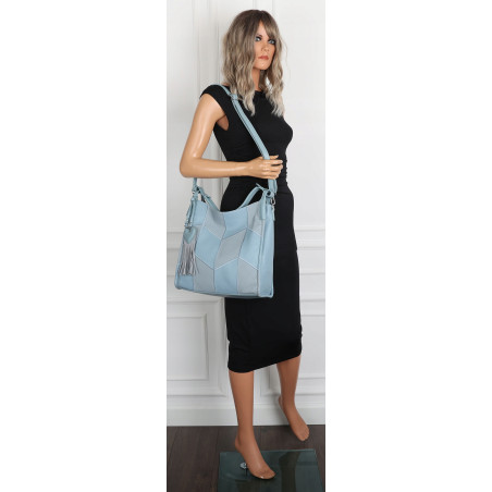 Torebka damska worek shopper pojemna torba na ramię frędzle MC675 Niebieska