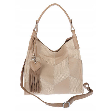 Torebka damska worek shopper pojemna torba na ramię frędzle MC675 Beżowa