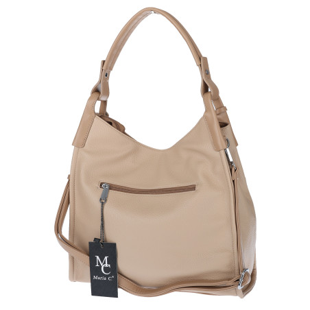 Torebka damska worek shopper pojemna torba na ramię frędzle MC675 Beżowa