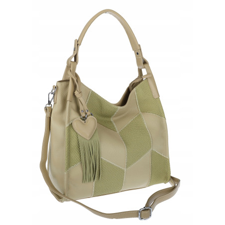 Torebka damska worek shopper pojemna torba na ramię frędzle MC675 Zielona