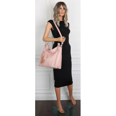 Torebka damska worek shopper pojemna torba na ramię frędzle MC675 Różowa