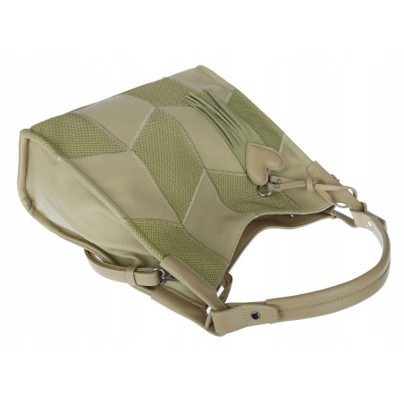 Torebka damska worek shopper pojemna torba na ramię frędzle MC675 Zielona