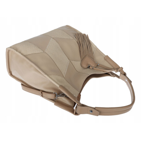 Torebka damska worek shopper pojemna torba na ramię frędzle MC675 Beżowa