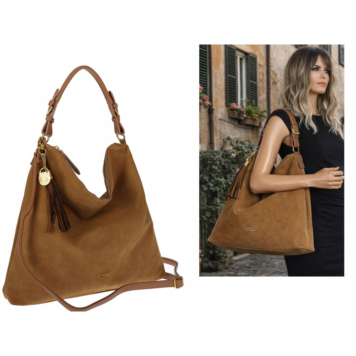 Torebka damska worek shopper pojemna miejska torba na ramię CC3151 Brązowa