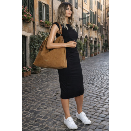 Torebka damska worek shopper pojemna miejska torba na ramię CC3151 Brązowa