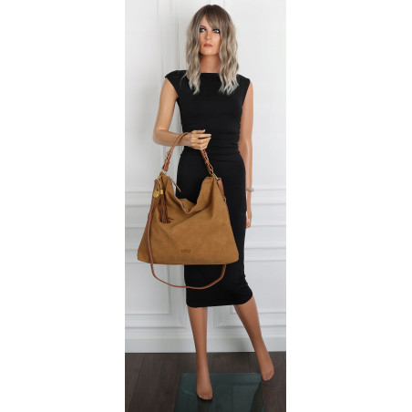 Torebka damska worek shopper pojemna miejska torba na ramię CC3151 Brązowa