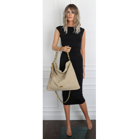 Torebka damska worek shopper pojemna elegancka torba na ramię CC3151 Beżowa