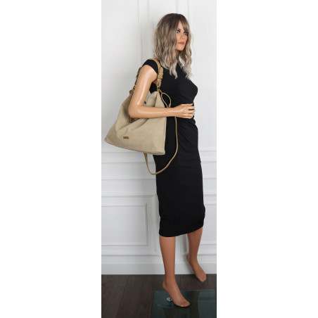 Torebka damska worek shopper pojemna elegancka torba na ramię CC3151 Beżowa