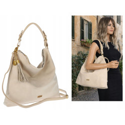 Torebka damska worek shopper pojemna elegancka torba na ramię CC3151 Beżowa