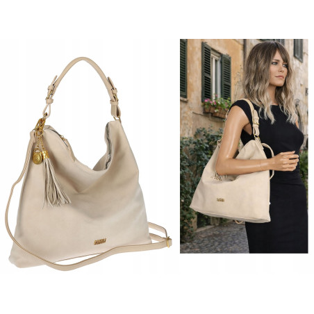 Torebka damska worek shopper pojemna elegancka torba na ramię CC3151 Beżowa