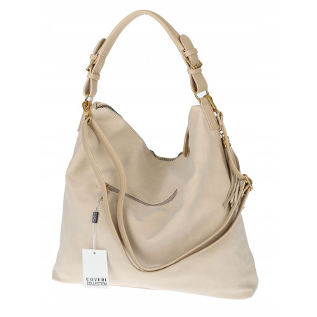 Torebka damska worek shopper pojemna elegancka torba na ramię CC3151 Beżowa