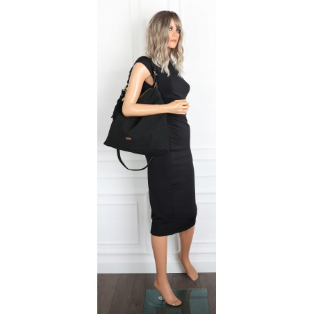 Torebka damska worek shopper pojemna elegancka torba na ramię CC3151 Czarna