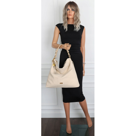 Torebka damska worek shopper pojemna elegancka torba na ramię CC3151 Beżowa