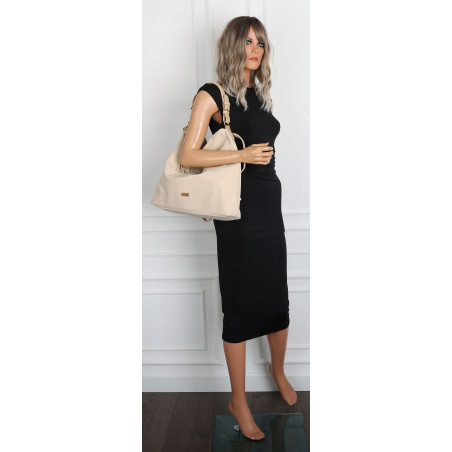 Torebka damska worek shopper pojemna elegancka torba na ramię CC3151 Beżowa