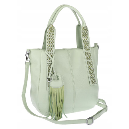 Torebka damska shopper worek pojemna boho na ramię frędzle MC669 Zielona