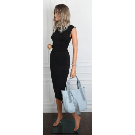 Torebka damska shopper worek pojemna boho na ramię frędzle MC669 Niebieska